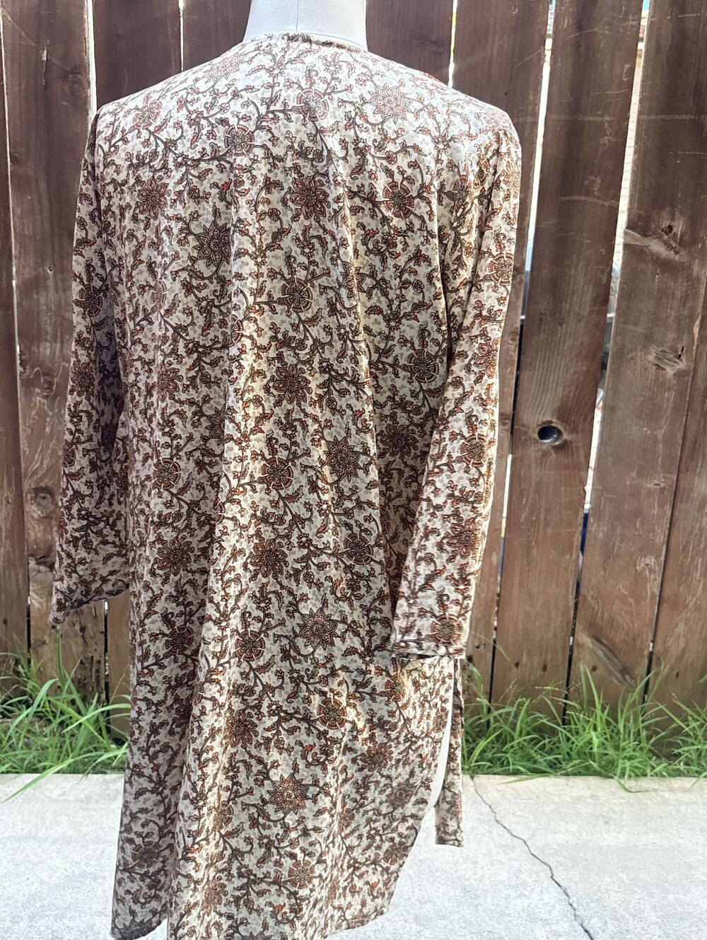 Women's Cream & Brown Floral Duster Coat
